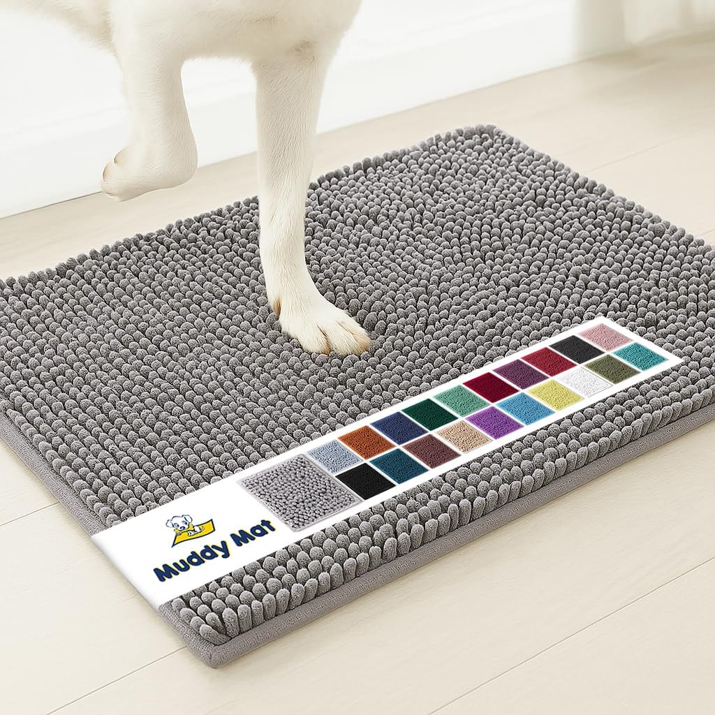 Muddy Mat® Original Dog Door Mat for Muddy Paws, Super Absorbent Microfiber, Non-Slip Washable Pet Rug, Quick Dry Chenille Entryway Carpet, Machine Washable Indoor Outdoor mat, Grey 36"x120"