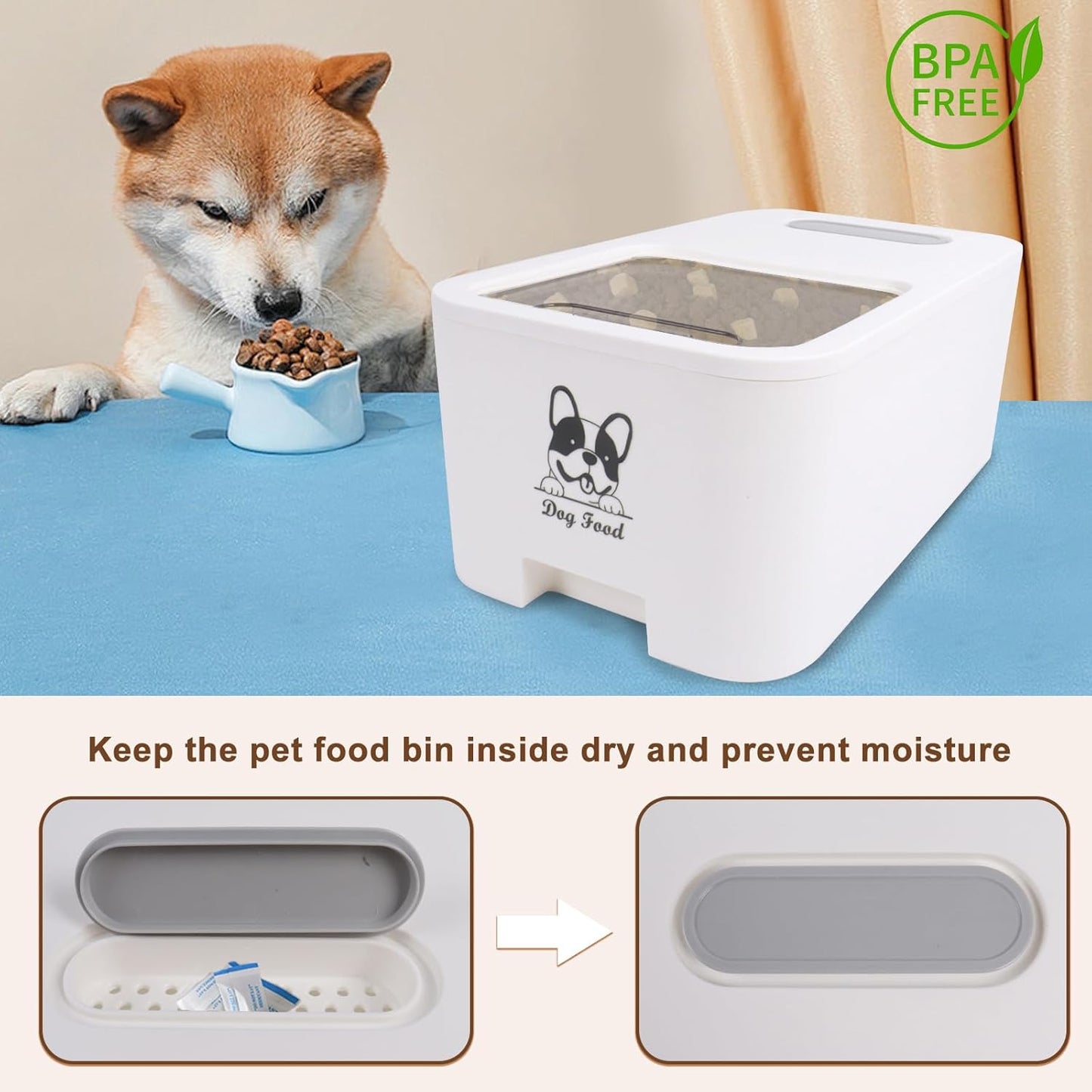 10Lbs Dog Food Storage Container,Pet Food Container with Rolling Wheels & Sliding Lid,BPA Free Plastic Storage Bin For Dog Food Kibble with Measuaring Cups-Rodent proof