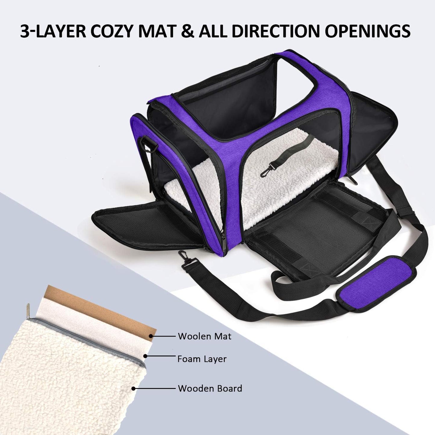 Large Cat Carriers Dog Carrier Pet Carrier for Large Cats Dogs Puppies up to 25Lbs, Big Dog Carrier Soft Sided, Collapsible Travel Puppy Carrier - Large - Purple