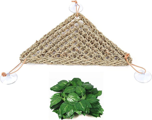 kathson Bearded Dragon Hammock, Reptile Terrarium Leaves with Suction Cups, Bearded Dragon Tank Accessories, Habitat Decor for Chameleon, Lizards, Geckos, and Snakes（16.53 x 12.6 x 12.6 inches, 2 PCS）