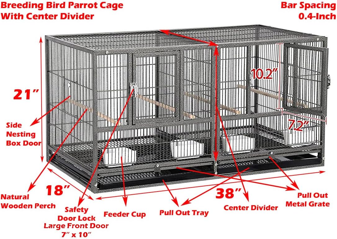 Combo Breeding Stacker Center Divided Breeder Bird Flight Double Rolling Cage with Side Breeding Nest Door (Black Vein, Single Stack Without Stand)