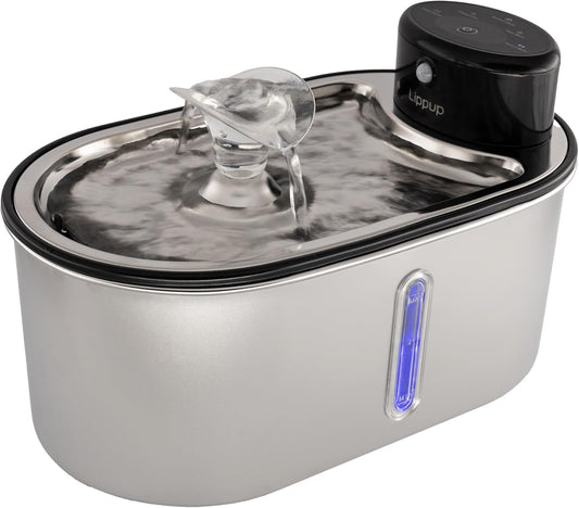 Wireless Cat Water Fountain Stainless Steel, 5200mAh Battery, Ultra Quiet, Automatic Pet Water Dispenser, 108oz/3.2L, Two Flow Modes, BPA-Free, Multi-Filtration, Includes 2 Filters - Black