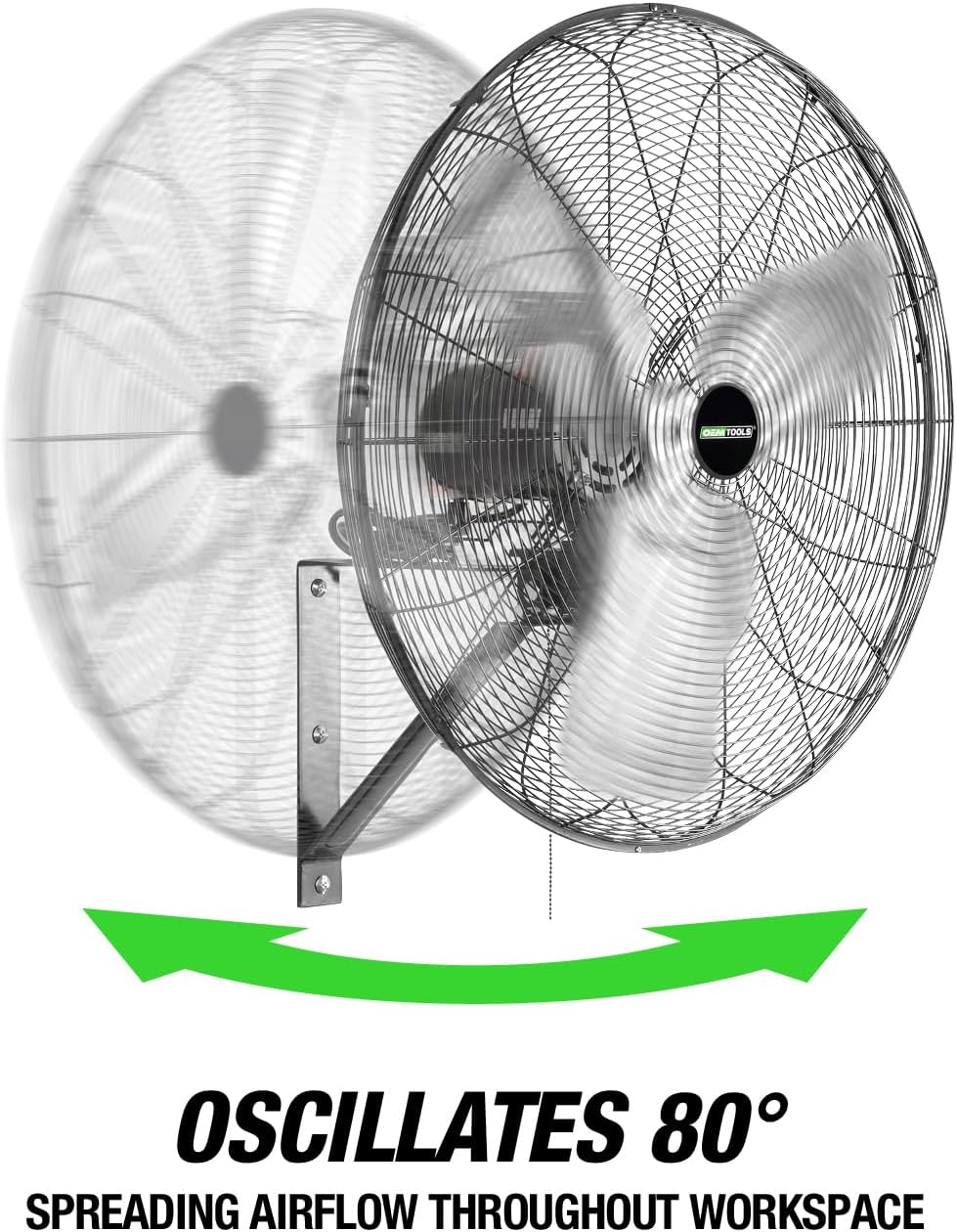 OEMTOOLS 24-Inch Wall Mount Fan, 90° Oscillating Fan 6500 CFM Max, 3 Speed Motor, Use in Garage, Gym, Warehouse, Factory and Jobsite