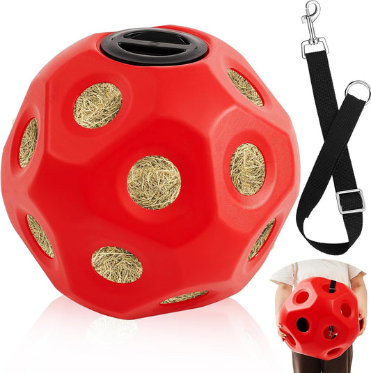 15.75" Hay Ball for Horse with Hanging Strap Slow Feed Horse Treat Ball Extra Large Hanging for Paddock Stall Stable Supplies(Red)