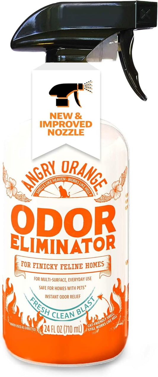 ANGRY ORANGE Pet Odor Eliminator for Cat Urine, Carpet Stains, and Strong Smells – Fresh Scent Odor Remover- 24 oz