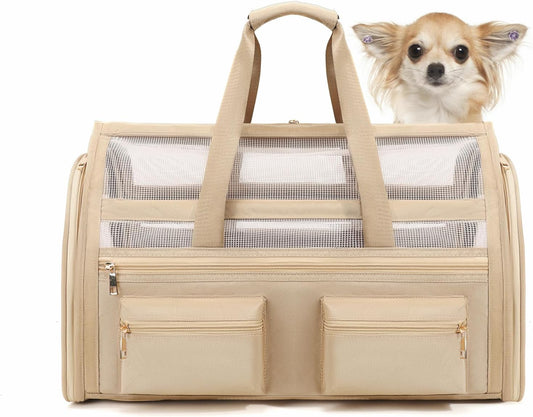 Cat Carrier Bag,Soft Sided Ventilated Pet Carrier for Small Dog Airline Approved Travel Puppy Carrier with Breathable Mesh, Foldable Portable for Outdoor Car