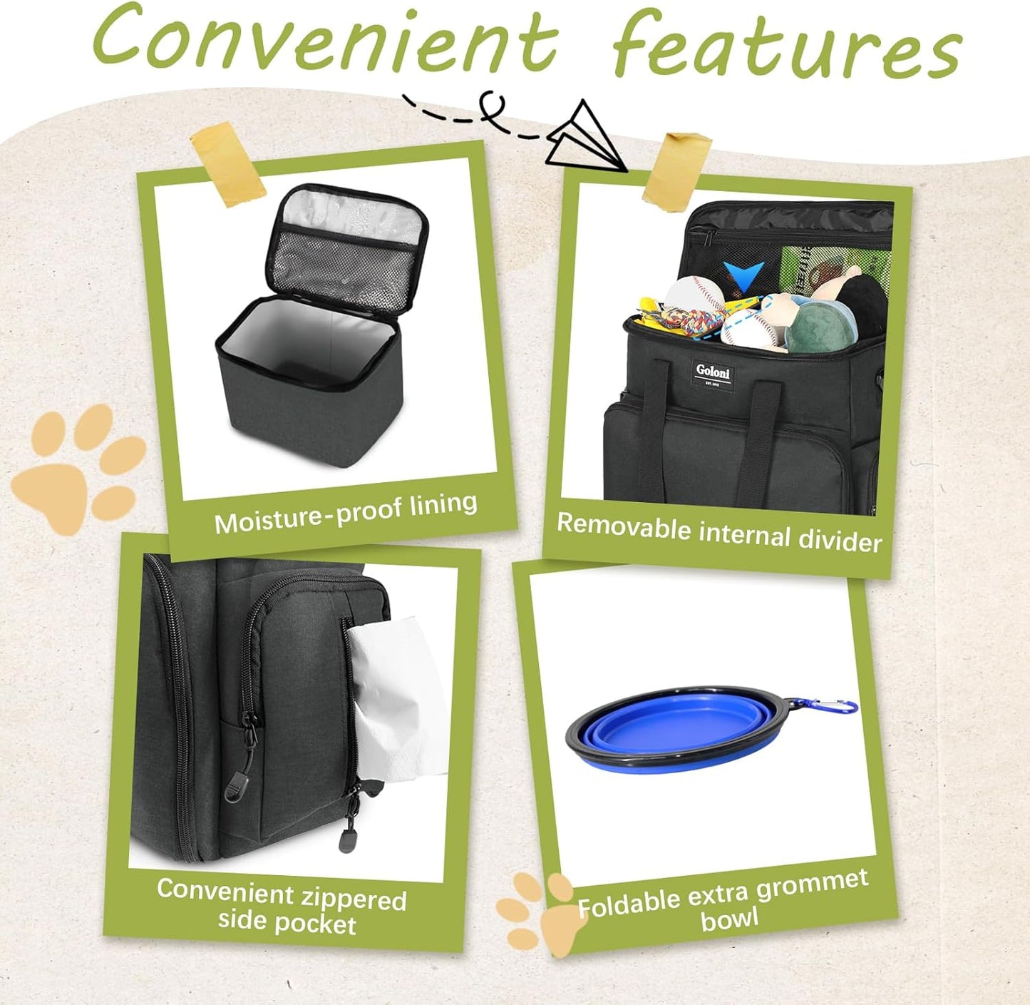 Dog Travel Bag Airline Approved–Pet Travel Tote with Collapsible Bowls,Food Containers & Feeding Mat–Multi-Pocket Organizer for Dogs & Cats, Durable & Water-Resistant for Hiking,Trips,Outdoors