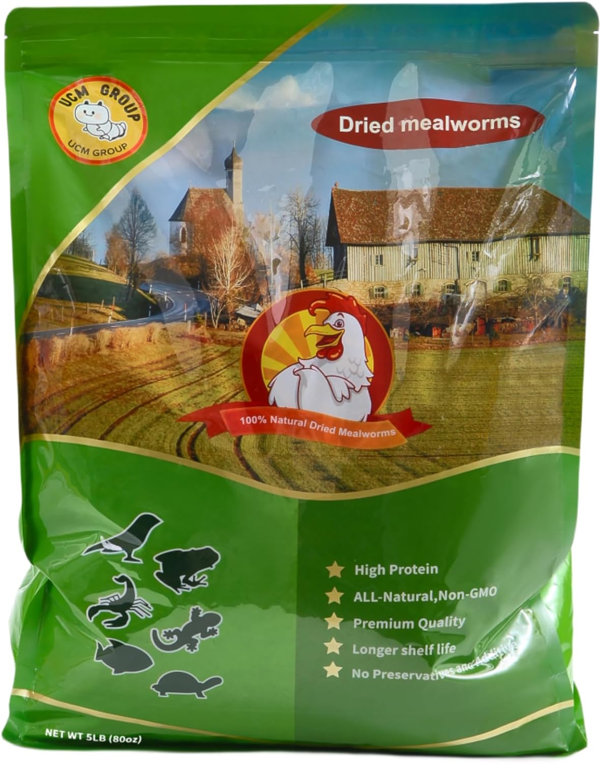 UCM Group 5LB Dried mealworms for Wild Birds, Chickens, High Protein Organic Chicken Feed, 100% Non-GMO for Chickens, Ducks, Turtles and Reptiles