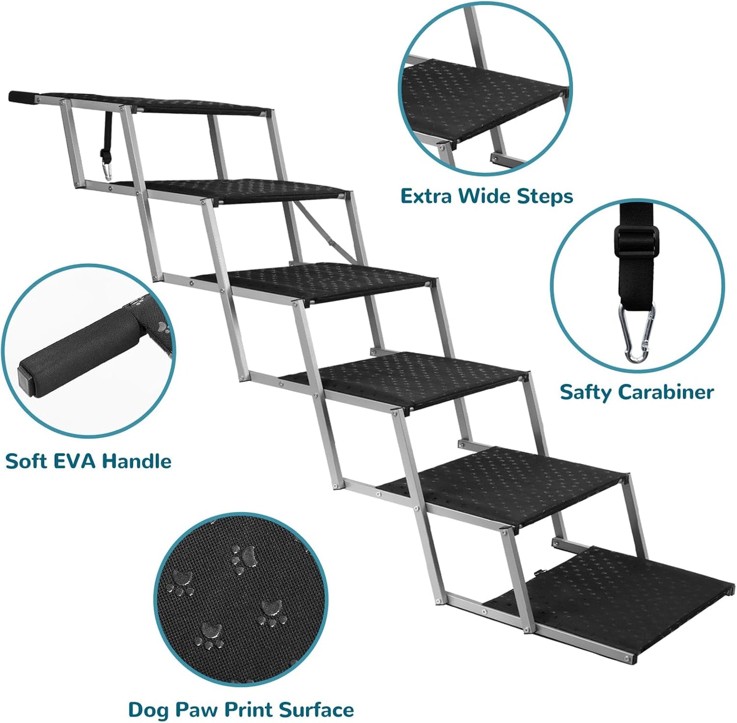 Extra Wide Dog Stairs for Large Dogs,Dog Ramps for Cars,Portable Folding Doggy Stairs for Cars,SUV,Trucks,Pet Ramp with Non-Slip Surface,Pet Steps Supports Up to 250 lb,6 Steps