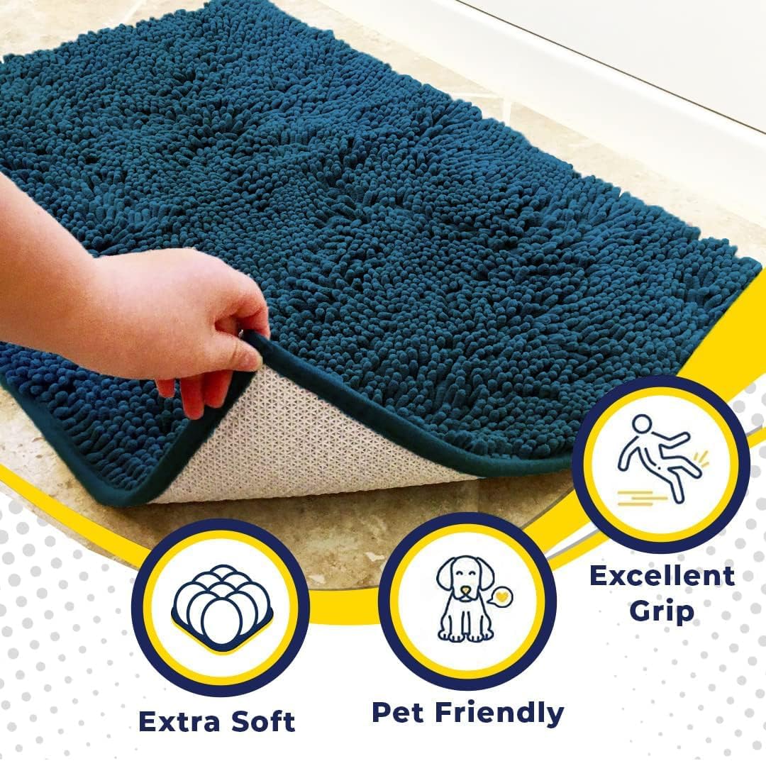 Muddy Mat® Shown on TV–Super Absorbent Microfiber Dog Door Mat for Muddy Paws, Non-Slip Washable Pet Rug, Quick Dry Chenille Entryway Carpet, Machine Washable Indoor Outdoor mat–Atlantic Blue 28"x18"