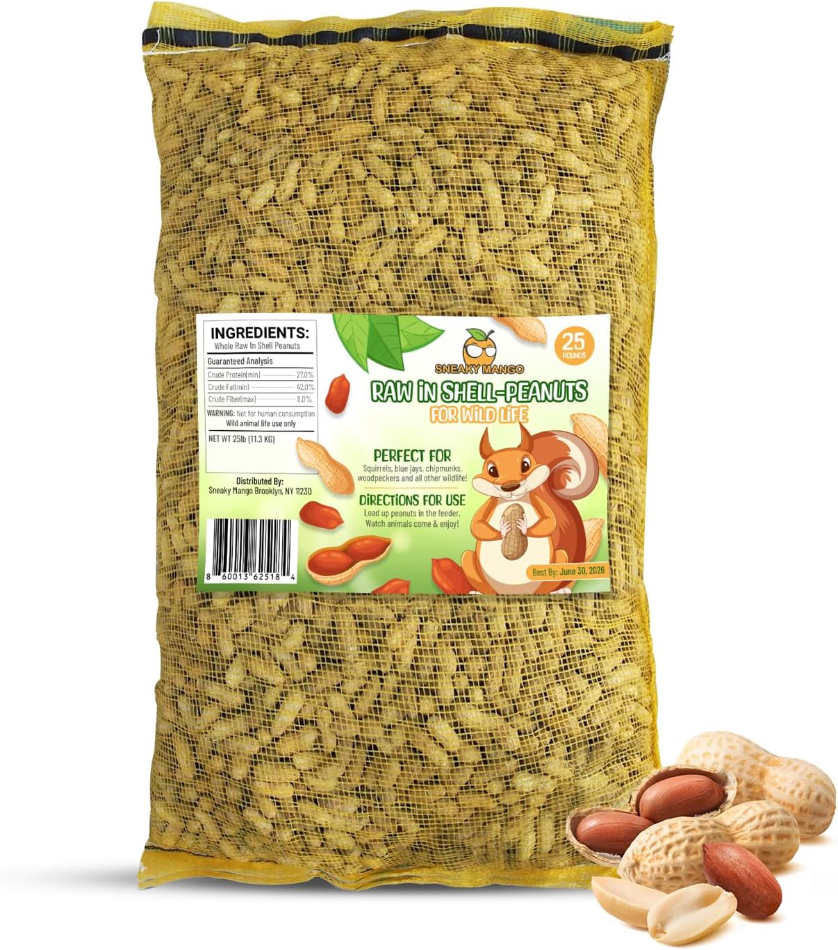 Premium Quality- 25 Pound Raw Peanuts in Shell – All-Natural Food for Squirrels, Deer, Birds, and Other Wildlife Animals – Bulk Wholesale Bag – Grown in The USA for Healthy Nutrition