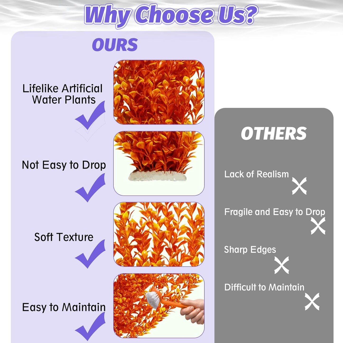 Hamiledyi Aquarium Plastic Plants Aquarium Decor Artificial Fish Tank Plants,Tall Fish Tank Decorations, Extra Large Aquarium Plant 23.6-inch Tall,2PCS（Orange Style A）