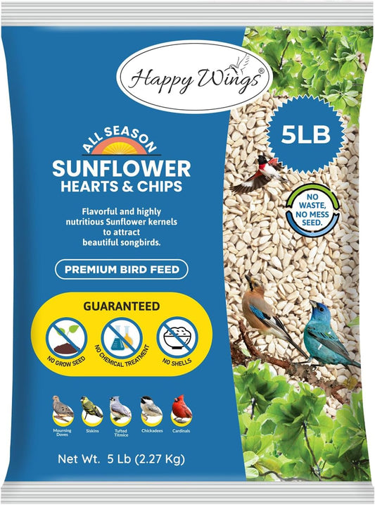 Sunflower Hearts & Chips - Sunflower Kernels and Chips Bird Food - 5 Lb No Mess, No Waste I No Grow Seed | Bird Seed for Wild Birds