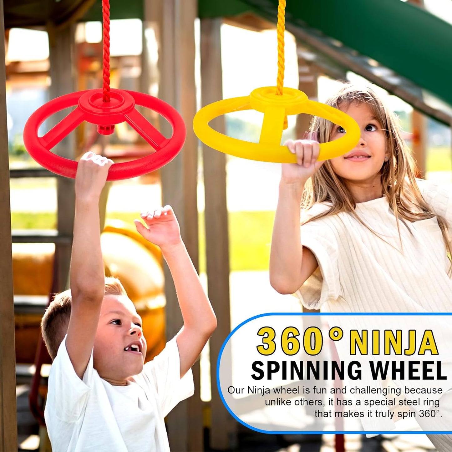 Ninja Obstacle Course Attachments - 7 Course Rings, 2 Monkey Bars, 2 Warrior Wheels, Outdoor Training Set