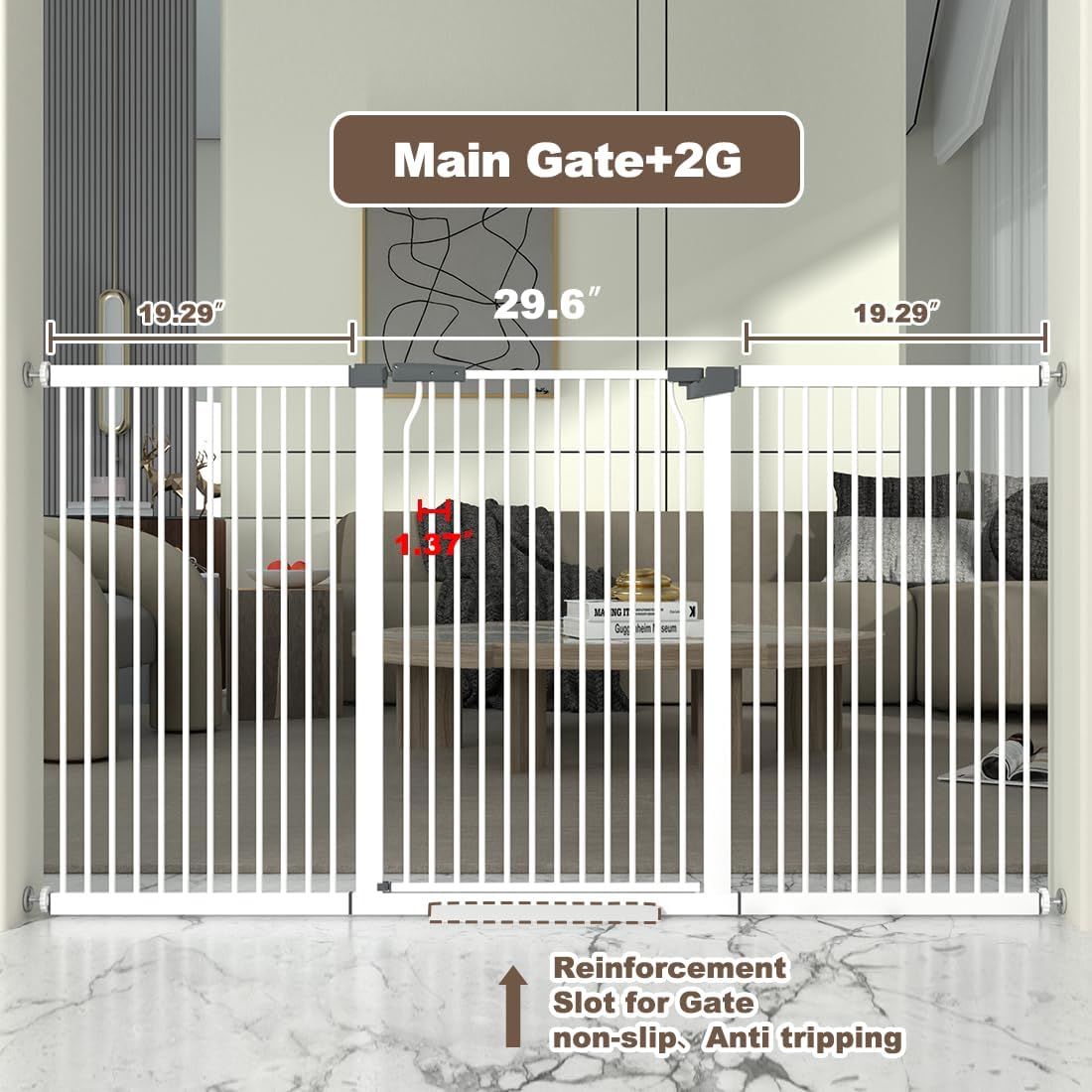 41" Extra Tall and Wide Baby Gate, 68.5-72.2'' Wide Pet Cat Gate for Doorway, Extra Wide Pressure Mounted Child Door with Expansion Kit, Metal Safe Gate, Tall Dog Gate, White