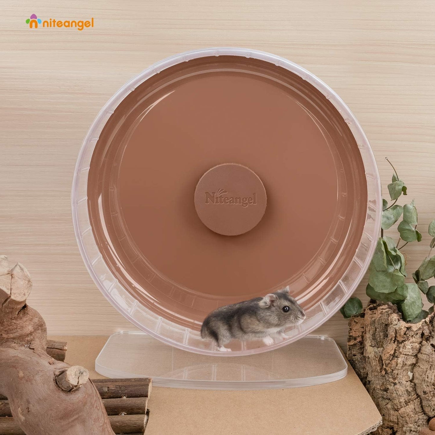 Niteangel Super-Silent Hamster Exercise Wheels: - Quiet Spinner Hamster Running Wheels with Adjustable Stand for Hamsters Gerbils Mice Or Other Small Animals (M, Brown)