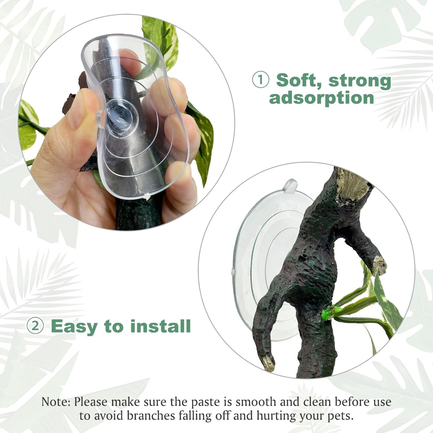 Fhiny Snake Climbing Branch, 2 PCS Resin Reptile Branches for Climbing with Suction Cups Frog Terrarium Plants Reptile Tank Decor Accessories for Frog Corn Snake Lizard Bearded Dragon Gecko