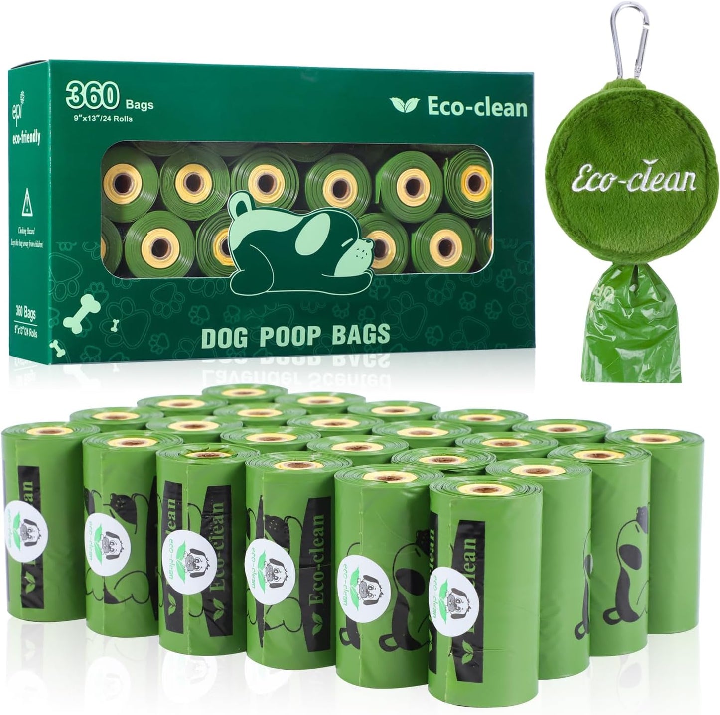 ECO-CLEAN Dog Poop Bags with 3 Bags Left Indicator - 360 Count Extra Thick and Leak Proof Pet Waste Bags with 1 dispenser, Unscented