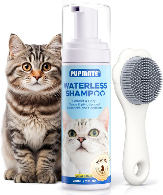 Cat Waterless Shampoo with Brush - No Rinse Formula for Quick Clean Between Baths, Hypoallergenic & Detangling, Reduce Itchy Skin Shedding, Vet-Recommended for Kittens/Senior Cats,Unscented