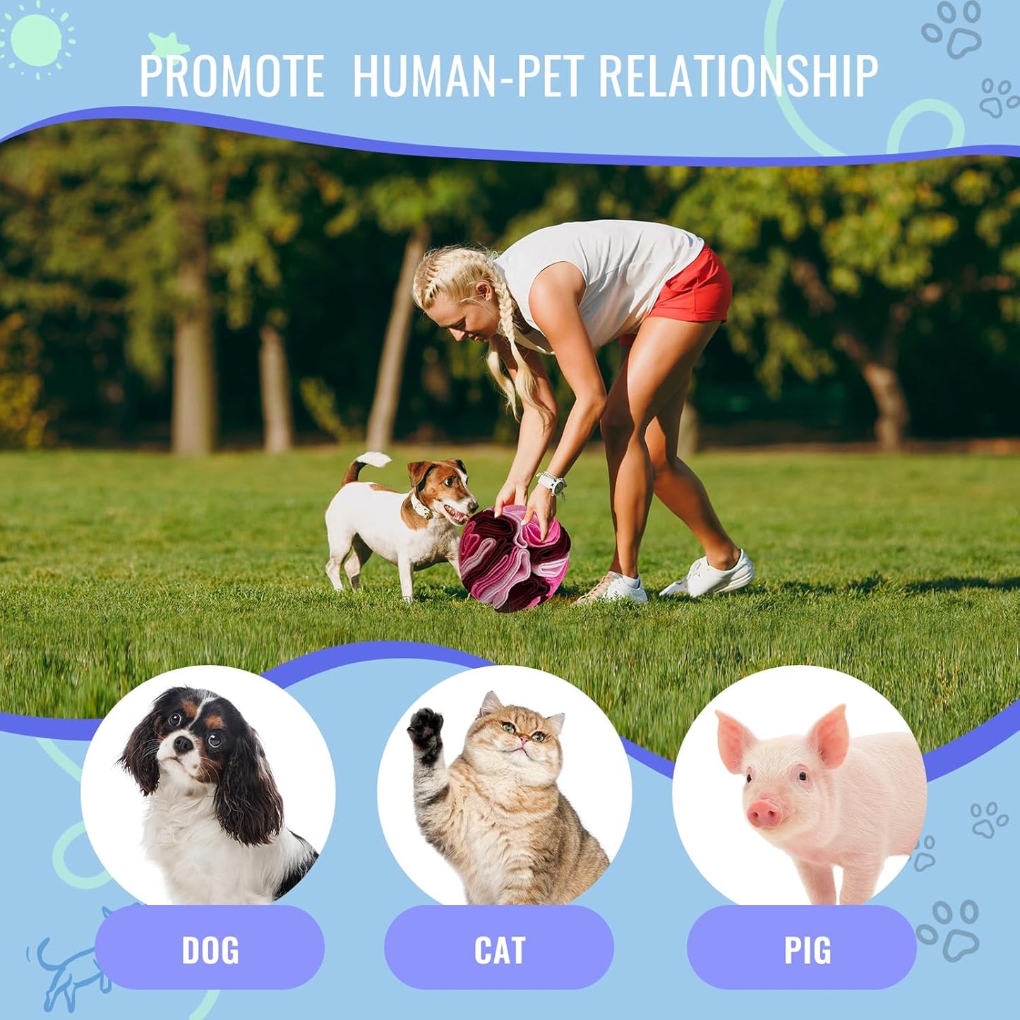 Pet Snuffle Ball, Puzzle Sniffing Interactive Dog Ball for Blind Dogs Training Stress Relief Dog Enrichment Toys Treat Machine Washable (15cm, Fantasy Pink)