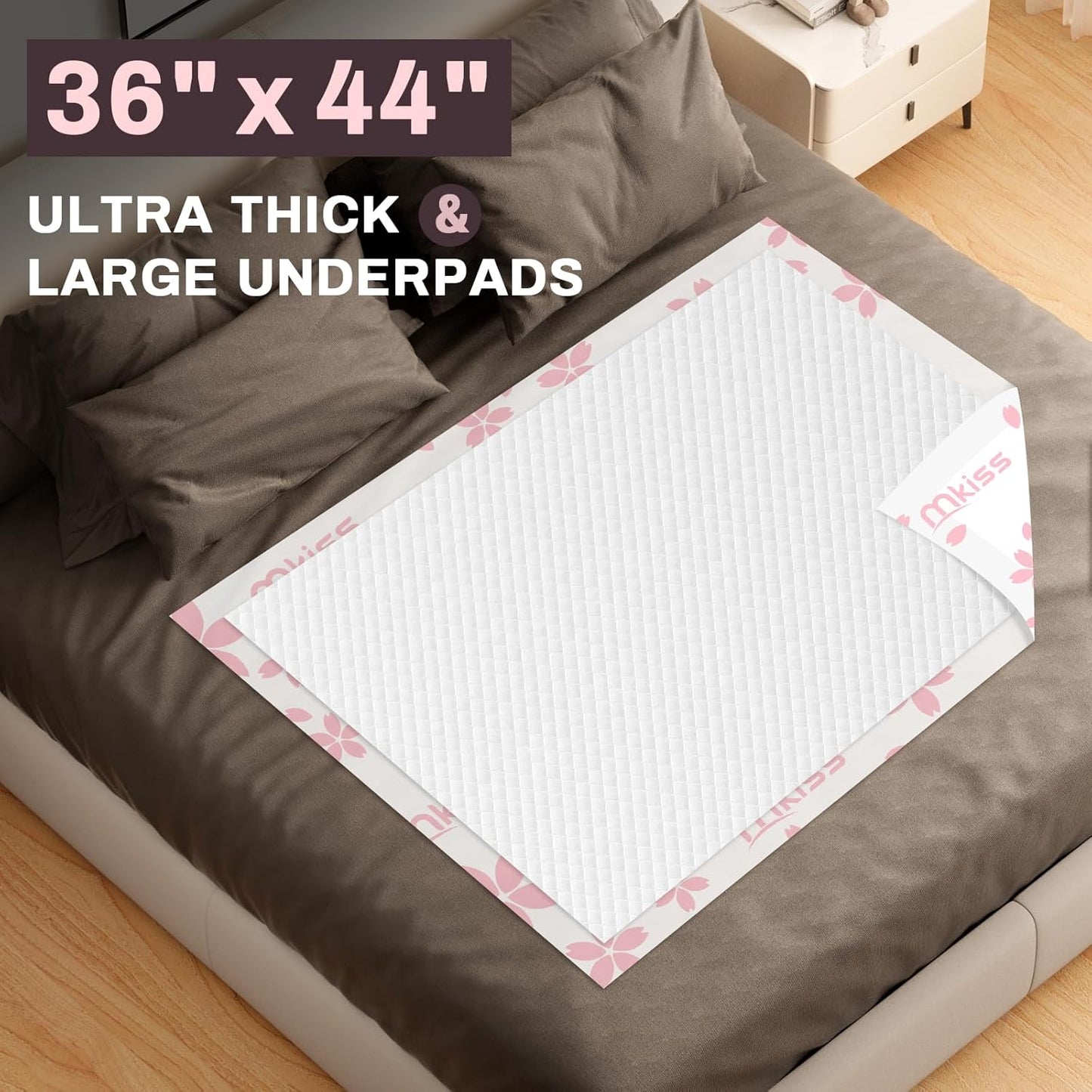MKISS Heavy Duty Incontinence Underpads, 36" x 44", 20 Count-Super Absorbent Disposable Bed Pads, Tear-Resistant Chucks Pads for Adults, Kids, Elderly and Home Care