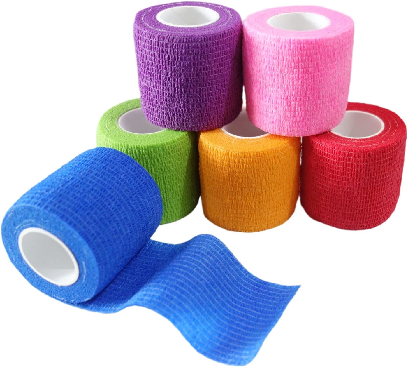 6 Pack 2" x 5 Yards Self Adhesive Bandage Wrap Breathable Cohesive Vet Wrap for Pets, Elastic Self-Adherent Tape for Sports, Wrist, Ankle (Mixed Colors)