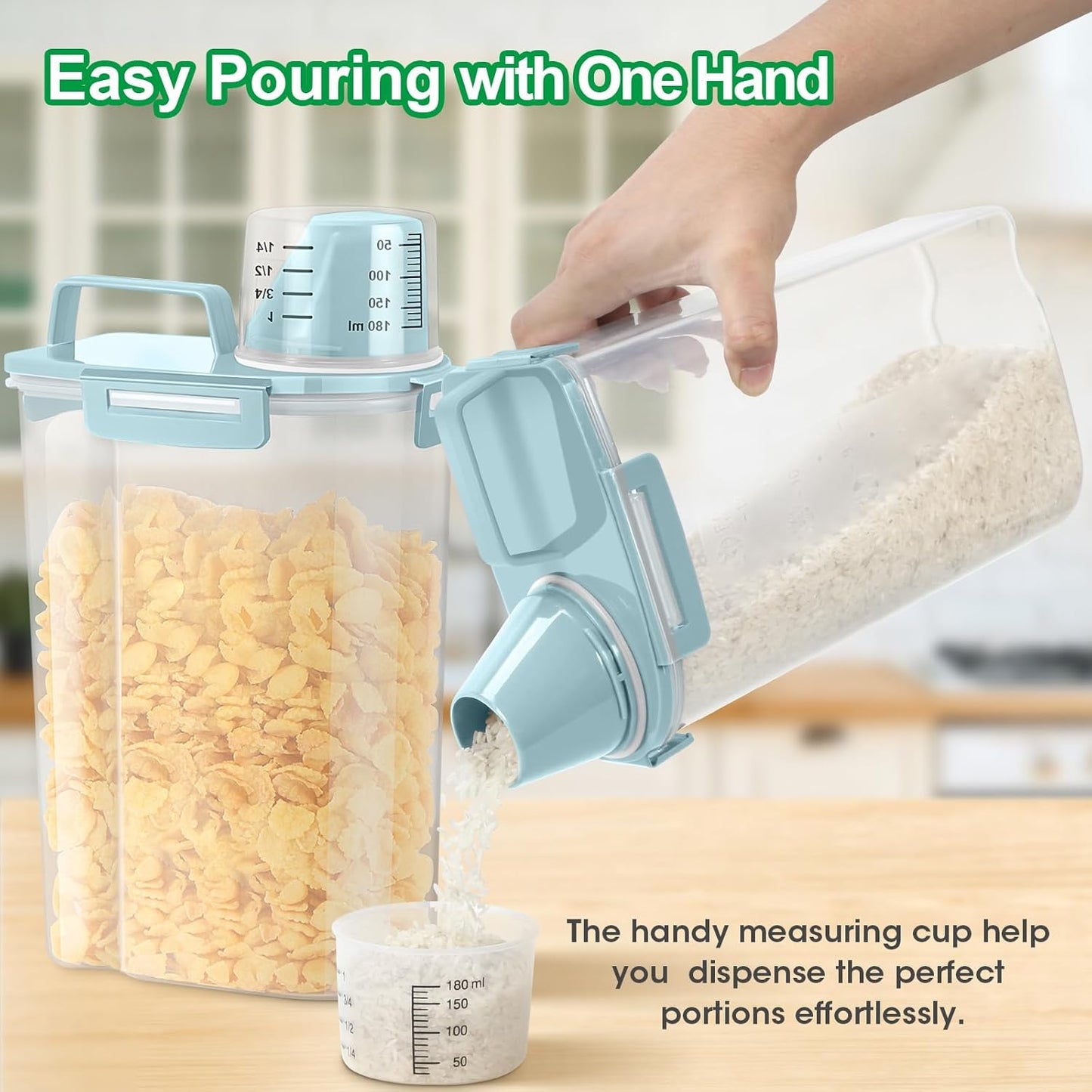TBMax Rice Storage Container - 5 Lbs Flour Container Cereal Dispenser with Measuring Cup, Airtight Dry Food Container Bin for Kitchen Pantry Storage Organization