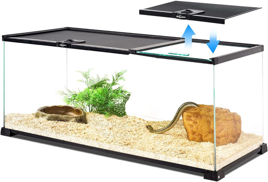 REPTI ZOO 20 Gallon Reptile Glass Terrarium Easy Clean Tank 30" x 12" x 12" Dual Top Sliding Top Cover for Reptile Snake Hamster Hedgehog Small Animals (Knock-Down)