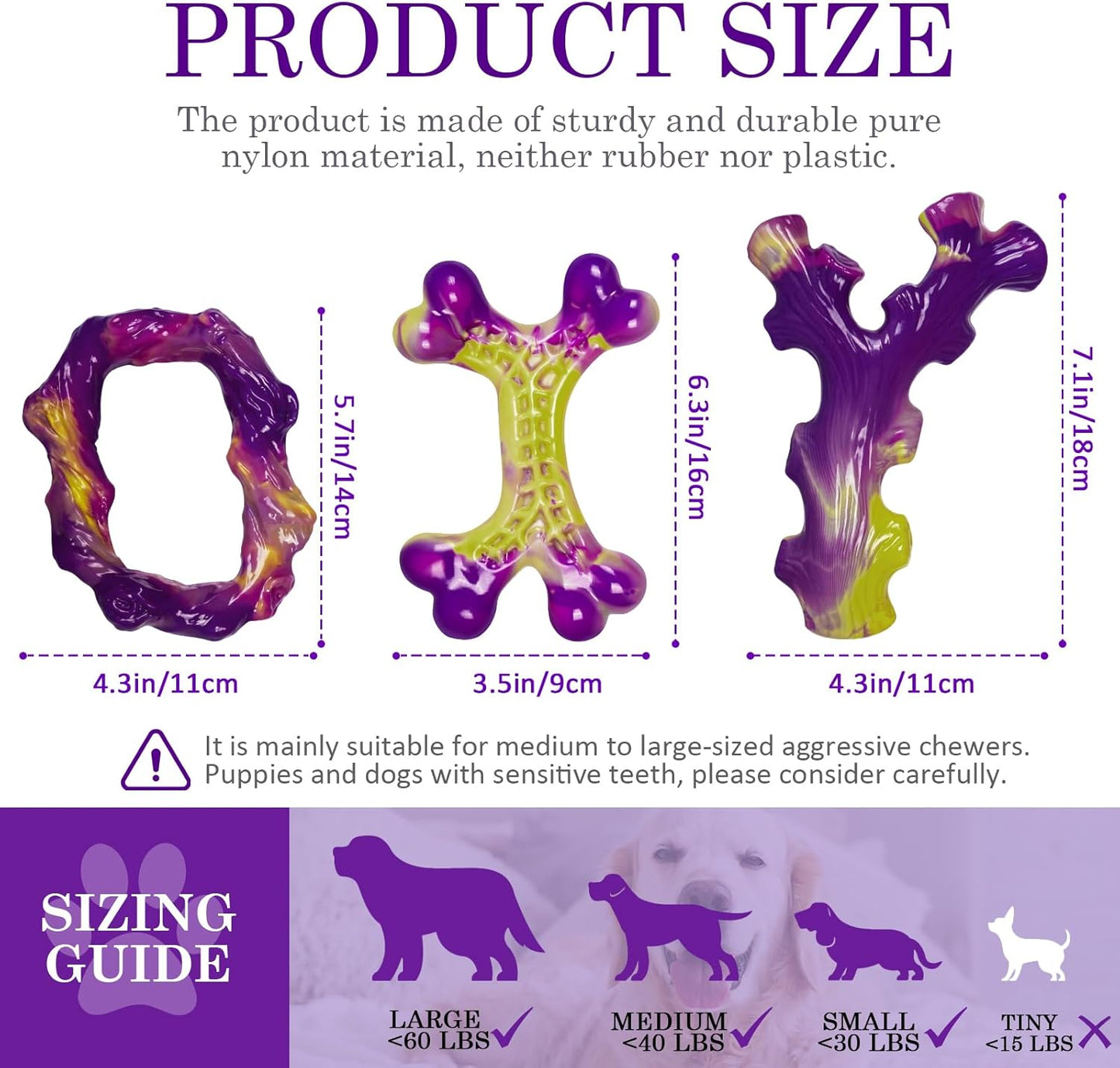 Frienhund Tough Dog Toys for Aggressive Chewers 3 Pack, Indestructible Dog Toy for Large Dogs, Bacon Flavored, Keeps Dogs Busy