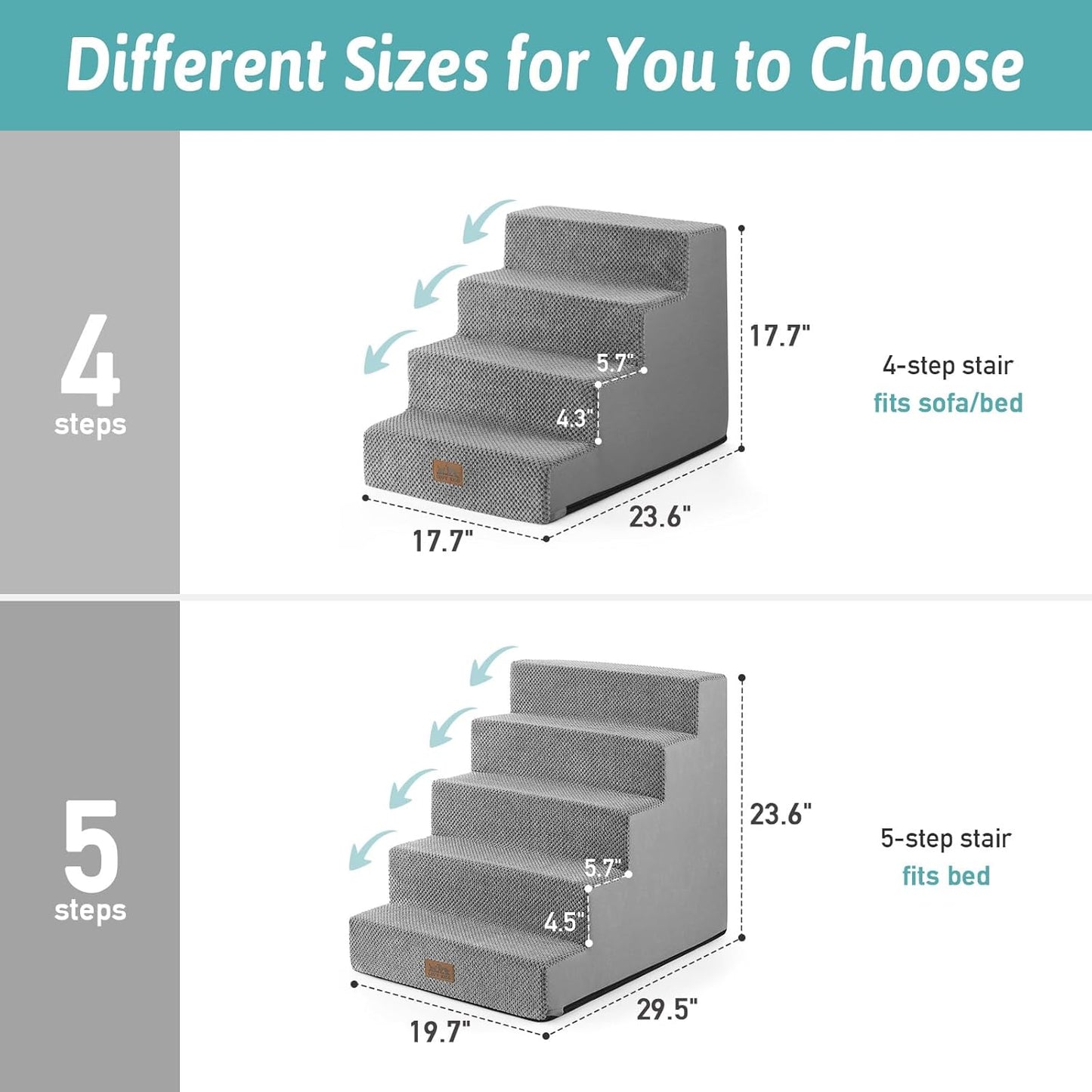 Dog Stairs for Small Dogs, 5 Tier Wider Pet Stairs for High Beds, 23.6" H Non-Slip Dog Steps for Old Cats, Puppies, Small Medium Dogs, 29.5x19.7x23.6 inch, Grey