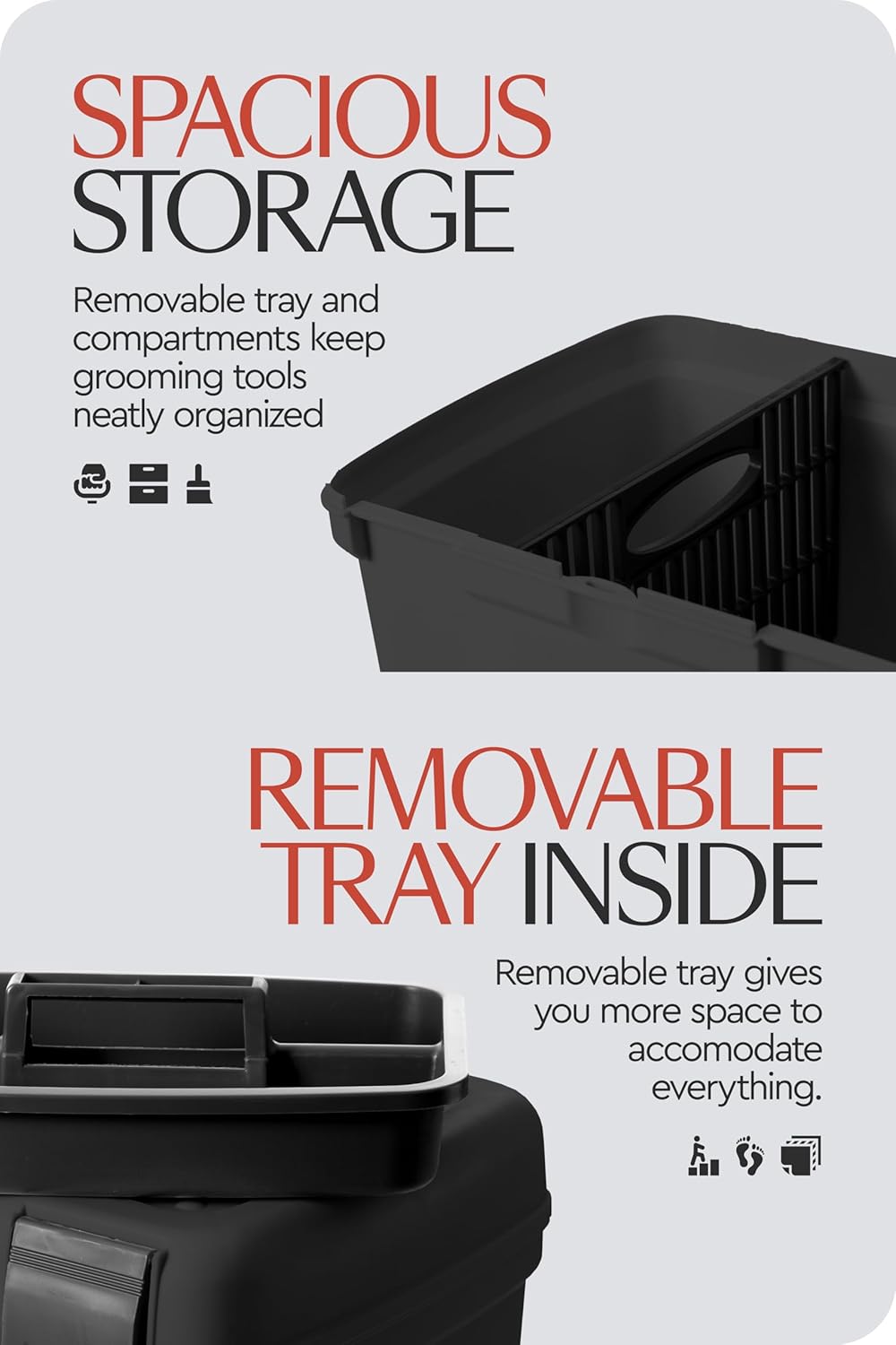 HORZE Smart Grooming Box for Horses, Dogs, Cats with Removable Tray | Non-Slip, Crack Resistant | 16" x 12" x 12" - Shadow Grey - One Size