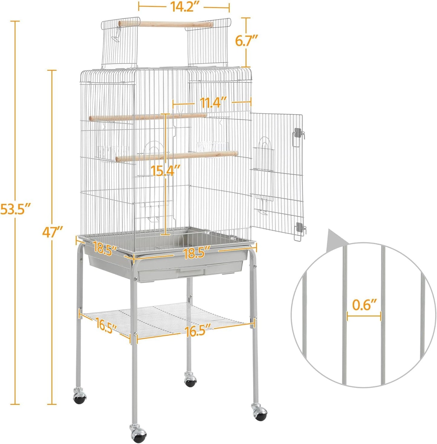 Yaheetech 53.5'' Metal Bird Cage Open Top Parrot Cage w/Stand for Parakeets Cockatiel Canary Quaker Budgies