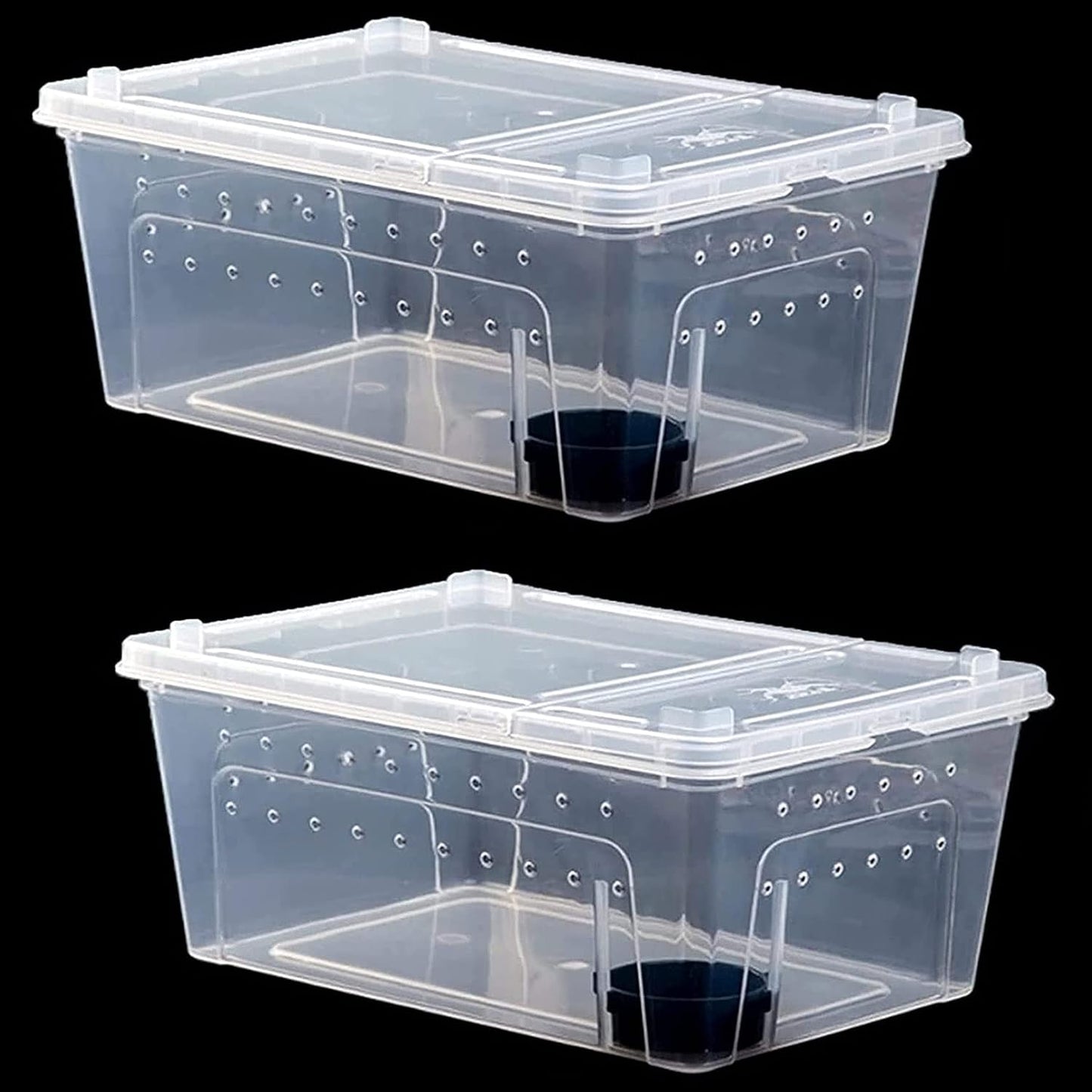 kathson 2PCS Reptile Feeding Box Portable Small Snake Terrarium Habitat Mini Pet Breeding Cage Hatching Container Transparent Gecko Houses for Small Frog Tarantula Spider Scorpion (White)