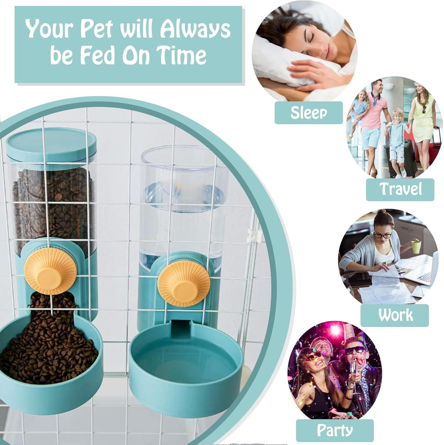 Hanging Automatic Rabbit Food Water Dispenser, Auto Dog Kennel Water Dispenser 35OZ Gravity Bunny Feeder, Dog Cage & Crate Water Dispenser for Rabbit Guinea Pig Hedgehog Ferret Kitty Puppy