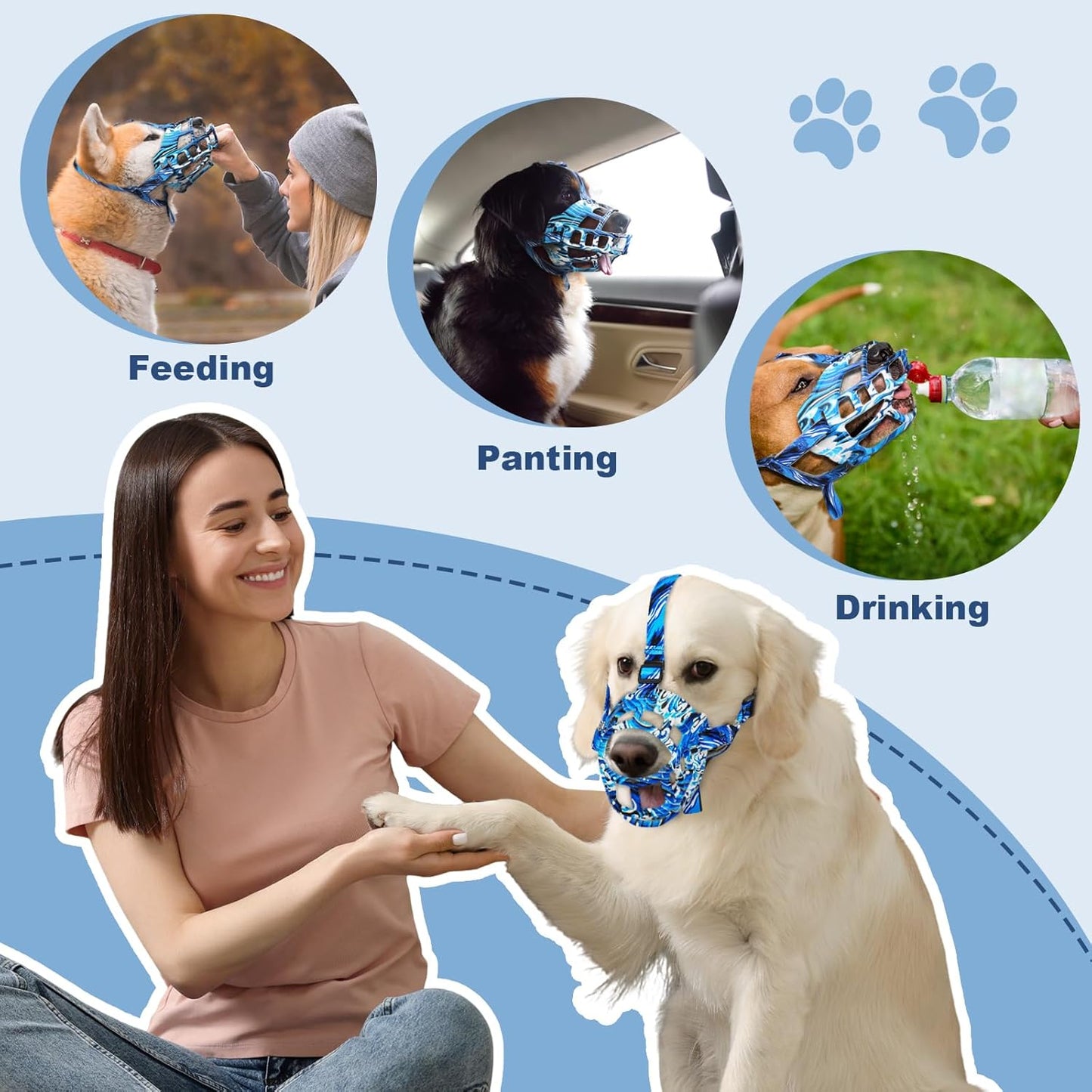 Basket Muzzle to Prevent Biting, Dog Muzzle for Large Medium Small Dogs Allows Panting Drinking Anti Chewing, Perfect for Grooming Trimming Training and Aggressive Reactive Dogs (Blue, Size 3)