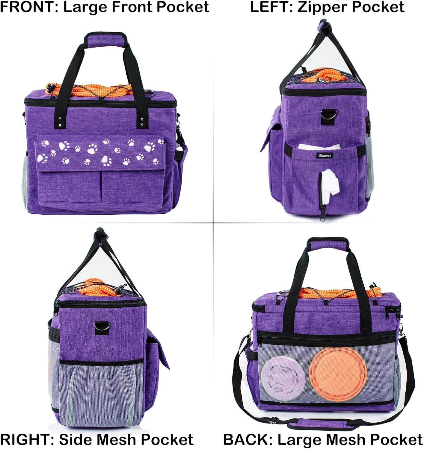 Dog Travel Bag, Airline Approved Dogs Bags for Traveling, 2 Dog 's Food Travel Container and Collapsible Bowls, Weekend Pet Travel Bags (X-Large)