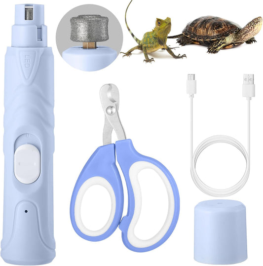 Lasnten Bearded Dragon Nail Grinder with Bearded Dragon Nail Clippers Rechargeable Pet Paw Trimmer Reptile Nail File with LED Lamp Grooming Tool for Reptile Lizard Turtle Iguana Bird Hedgehog