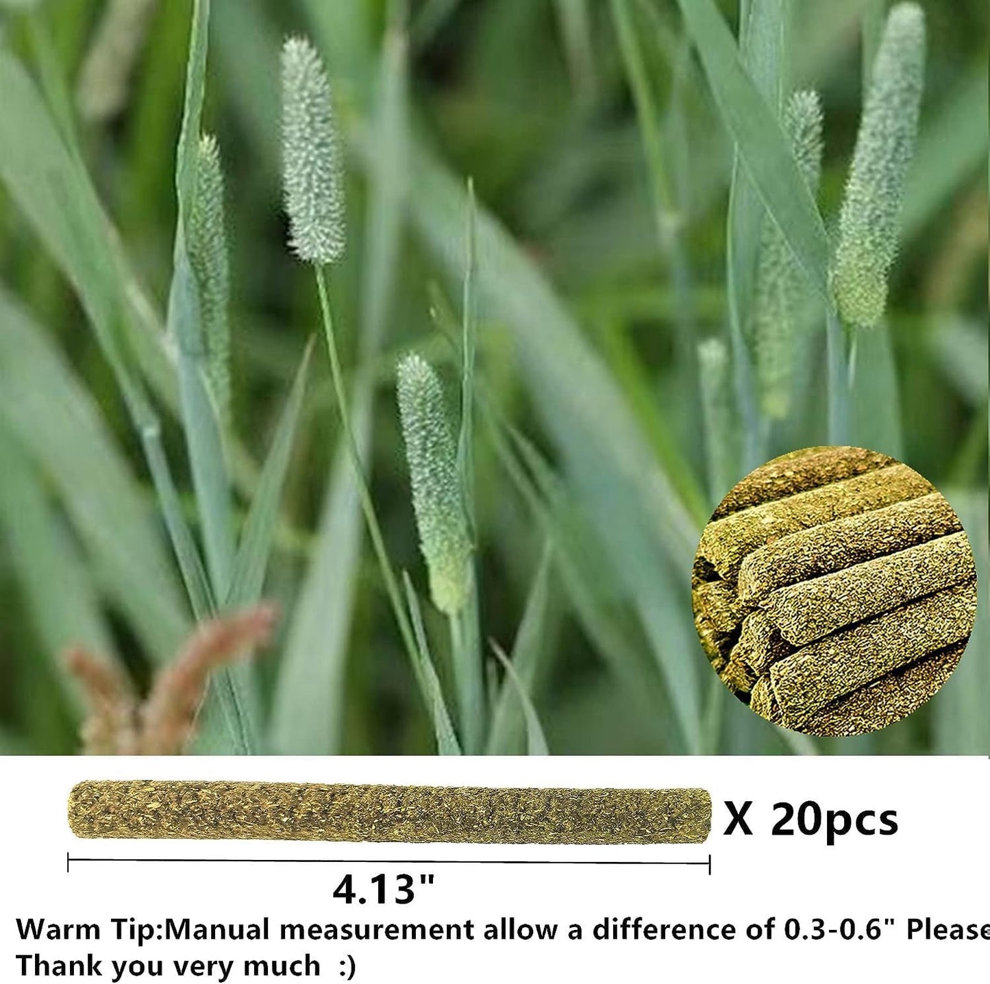 Rabbit Toys,Timothy Hay Stick for Guinea Pig Toy Bunny Chew Toys for Teeth Grinding Hamster Alfalfa Bite Treat Rabbit Molar Food Snack for Pet Rat Chinchilla Squirrel Gerbil-20PCS