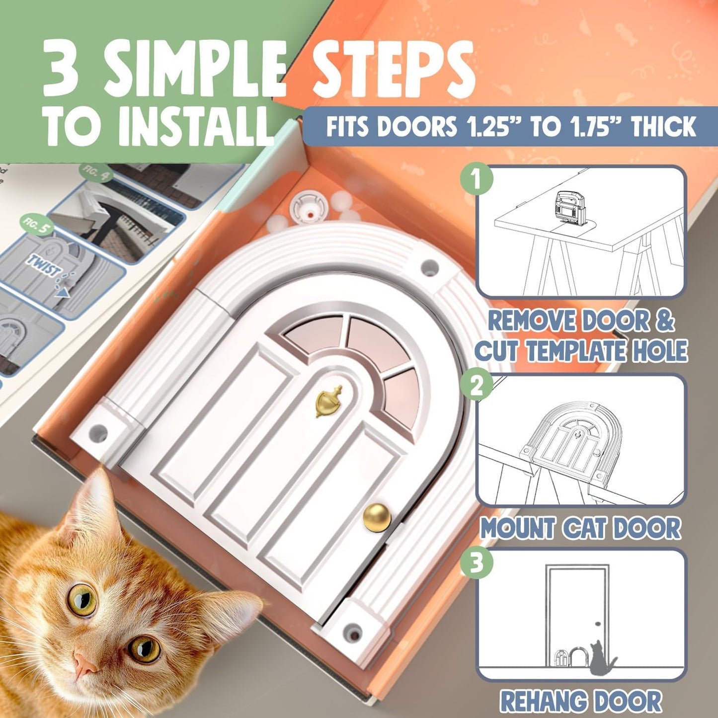 Meow Manor® Cat Door Interior Door - No-Flap, Interior Cat Door for Cats Up to 20 lbs, Easy DIY Setup, Secured Installation in Minutes, No Training Needed…