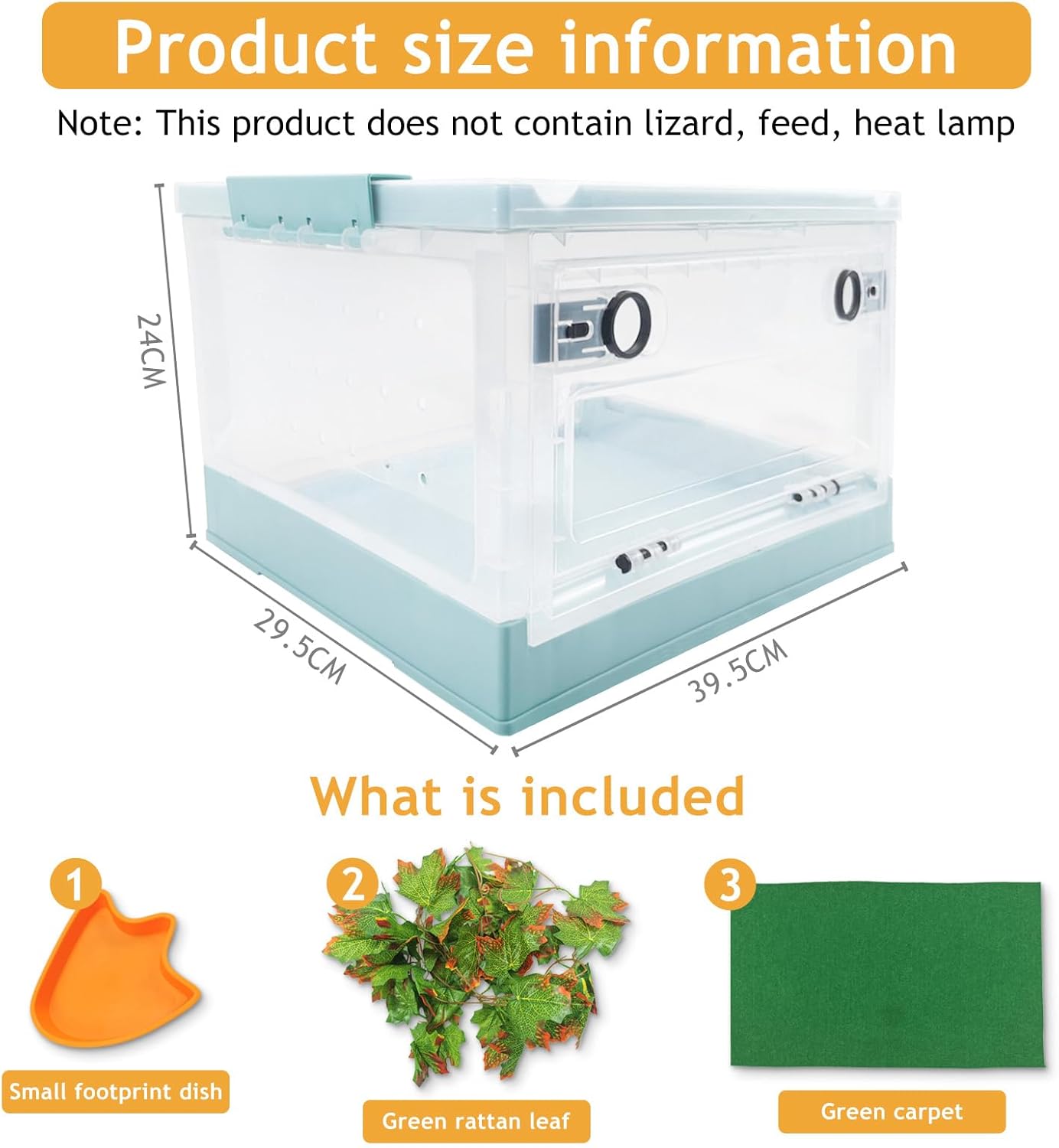 Travel Portable Foldable Terrarium Kits for Reptiles -Heat-Resistant Material, Easy to Move with Wheels, Includes Plant, Feeding Bowl, and Carpet for Snakes, Lizards, Tortoises, and Leopard