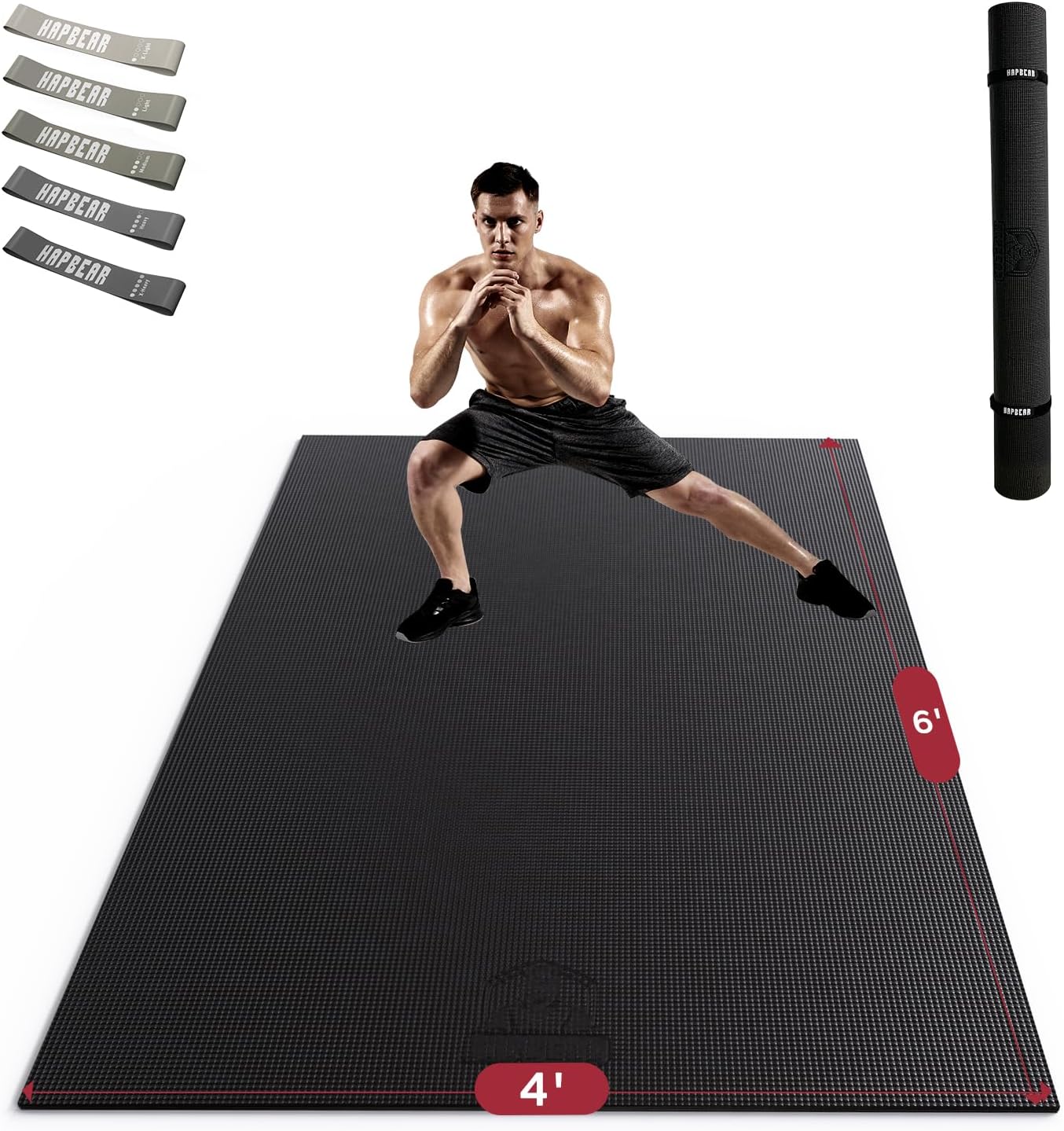 HAPBEAR Extra Large Exercise Mat-7'x5'/6'x8'/6'x9'/6'x10'/6'x12'x8mm(1/3 inch),Non-Slip, Ultra Durable, Thick Workout Mats for Home Gym Flooring Cardio, Yoga Mats for Fitness, High-Density Exercise Mat, Shoes-Friendly