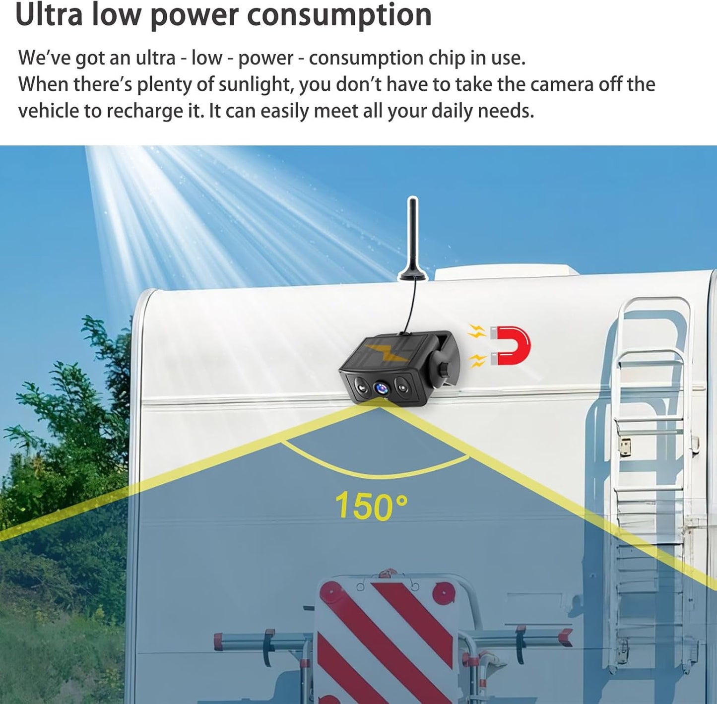 Wireless Backup Camera for Trucks & RVs, Solar - Powered - Magnetic, Portable, No - Drill, No - Wire Easy Install, Night Vision, Rechargeable with 5" HD Monitor systems for Car, Camper, Trailer