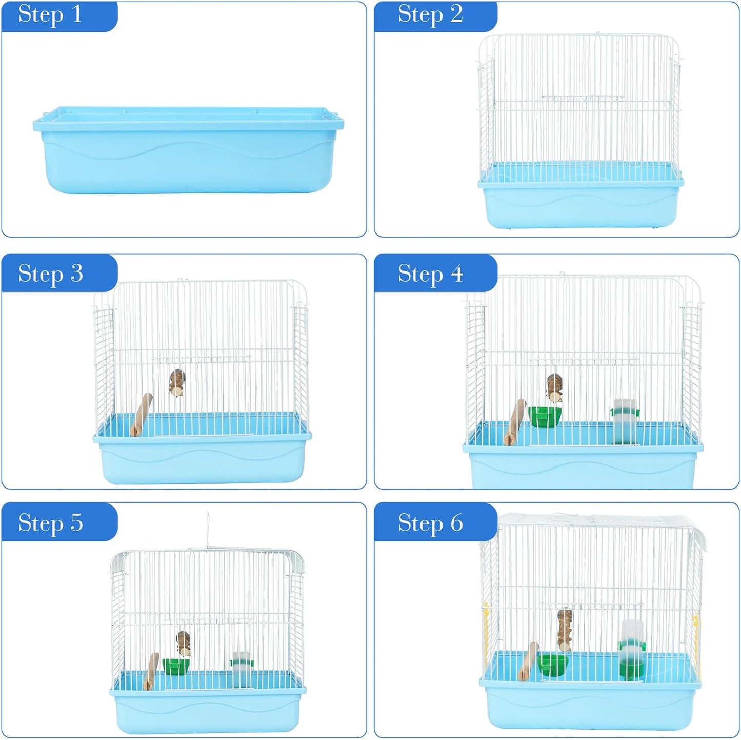Small Bird Cage, Lightweight for Parakeets, Hanging for Parrot, Travel for Cockatiel, Outdoor Budgie, Pet Products Flat Top Economy Small Animal Cage with Stand Accessories with White Wire, Blue