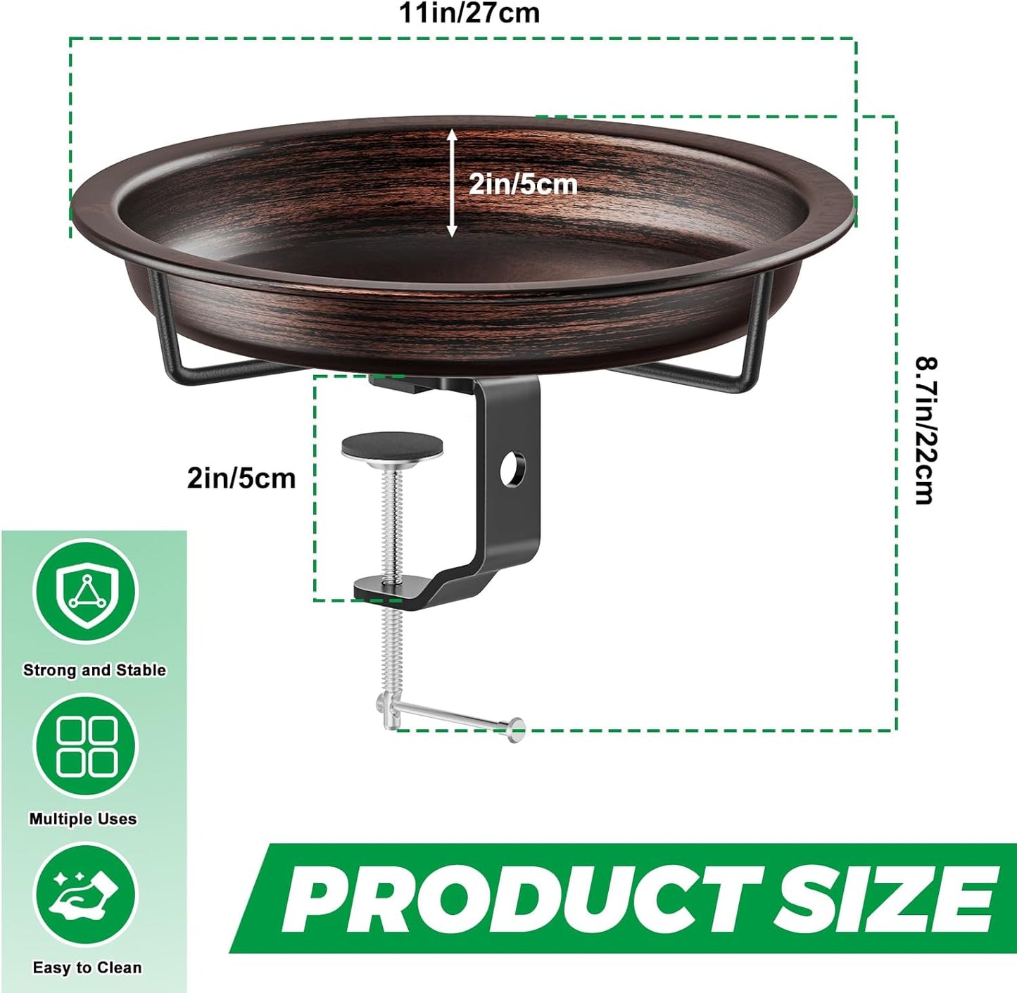 Deck Mounted Bird Bath for Outside, Detachable Birdbath Bowl with Sturdy Clamp, Outdoor Bird Baths Bowl for Attracting Birds Garden Yard Decor (Brown)