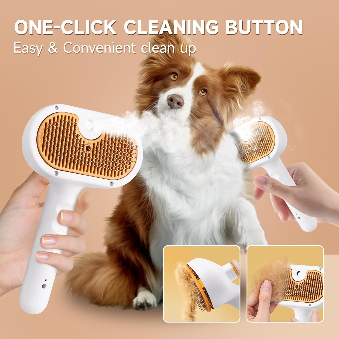 Pet Steam Brush for Dog & Cat – 3-in-1 Spray Hair Removal Comb – Steam for Shedding & Grooming – Water Brush for Long & Short Haired Pets – Spritz Defur Comb – Includes 2*Waterless Shampoo