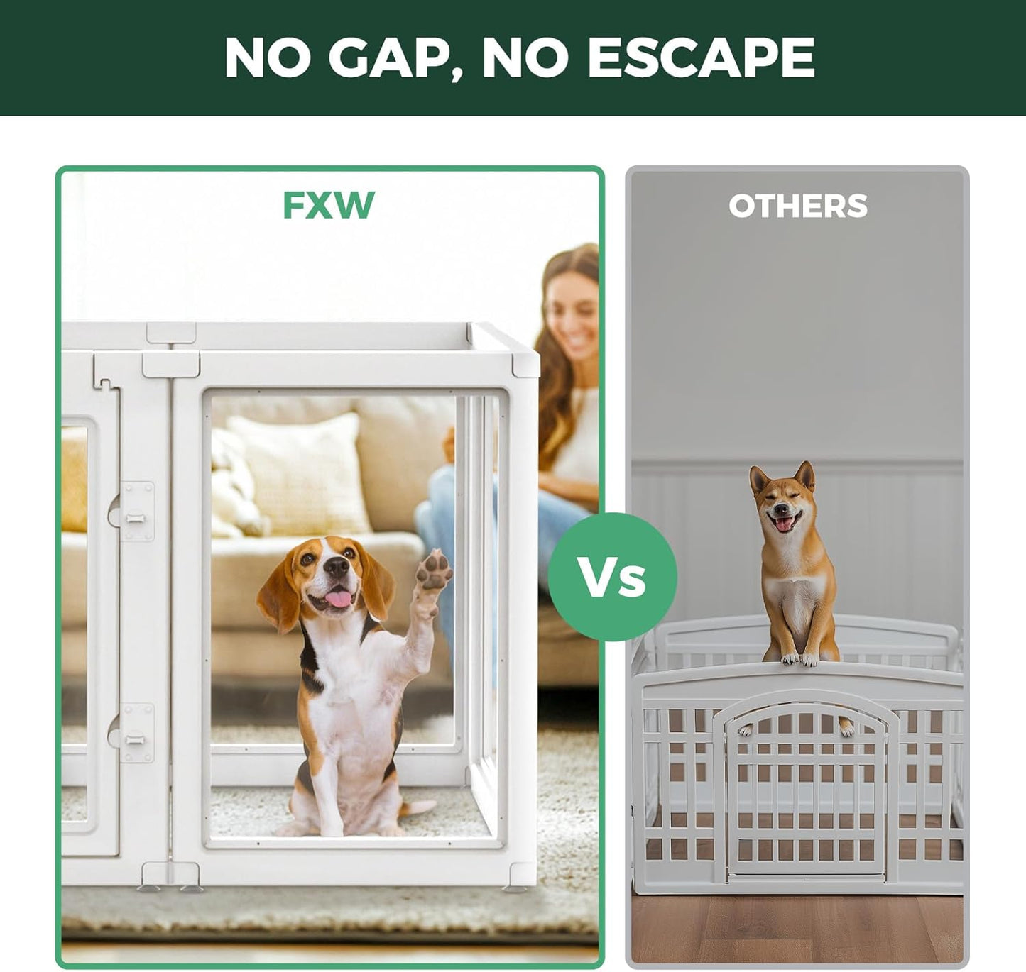 FXW AuraSpace Acrylic Indoor Unleashed Dog Playpen for Medium Dogs, 35 Inch, 10 Panels, White