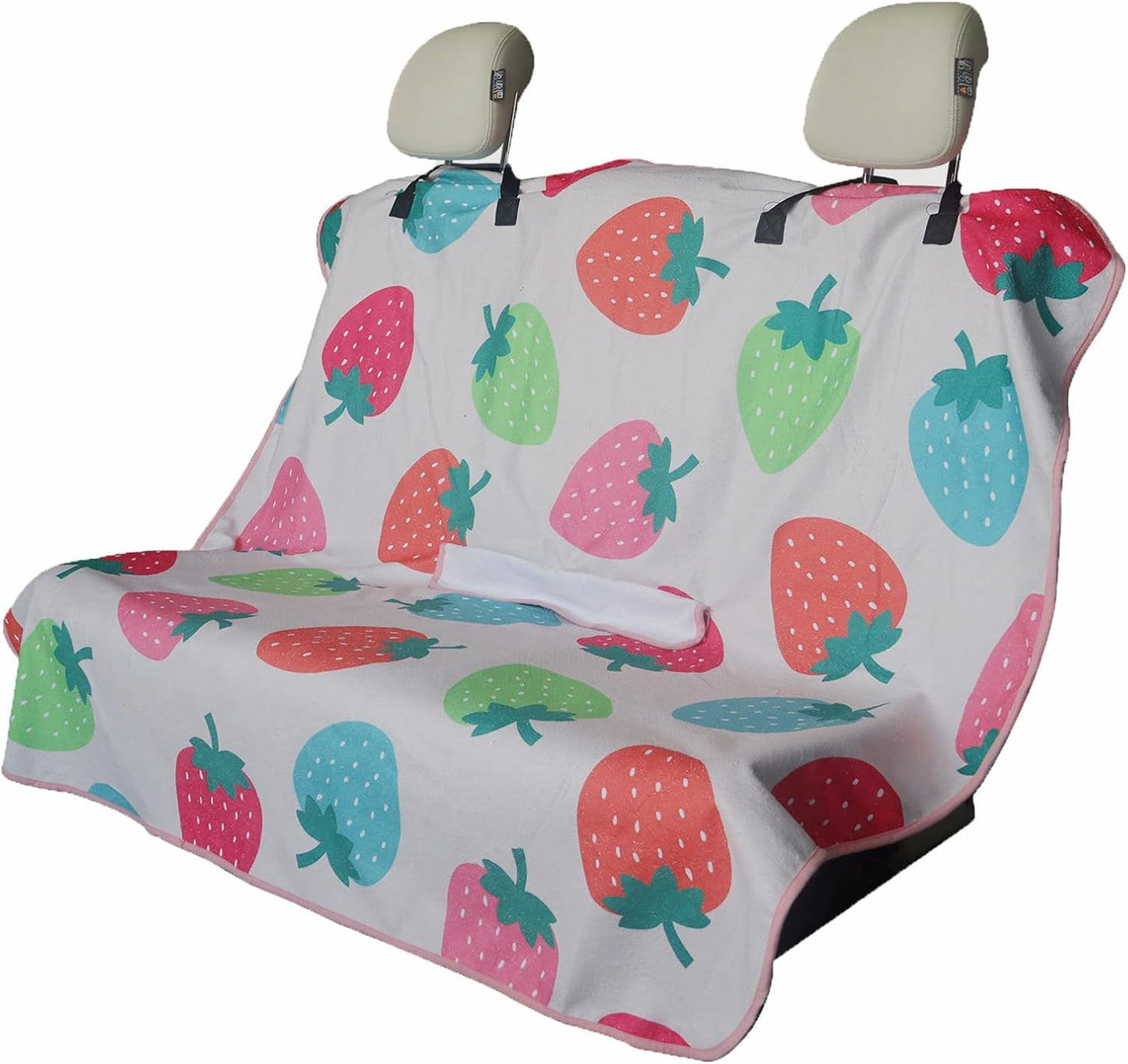 Back Seat Cover for Car Trucks Van SUV,Waterproof Rear Bench Towel Seat Covers for Dogs and Kids,Automotive Backseat Protector (Strawberry)