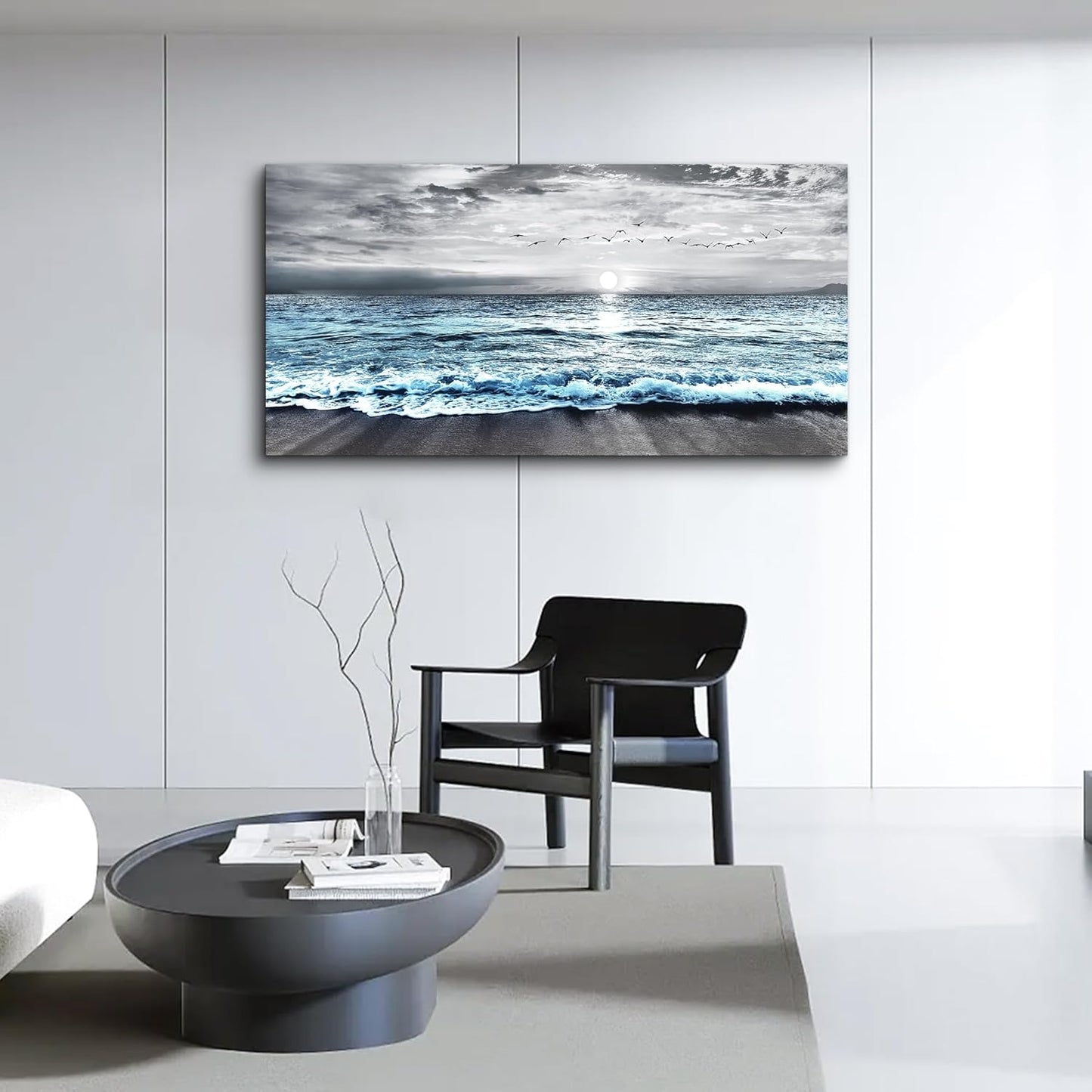 Lapremoly Large Canvas Wall Art For Living Room Wall Decor For Bedroom Office Wall Decorations Black And White Beach Wall Painting Blue Ocean Sea Wave landscape Pictures Artwork Posters Home Decor