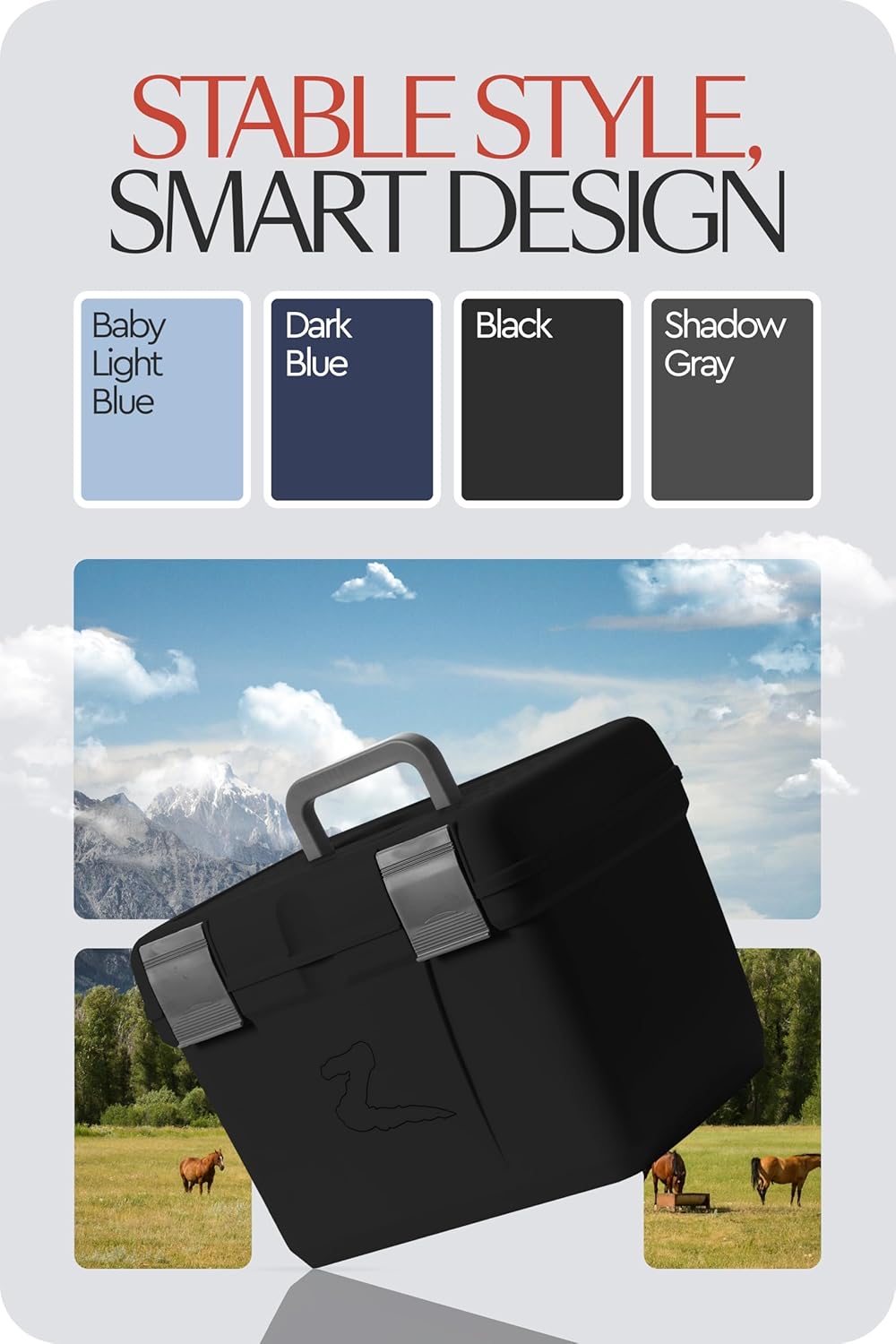 HORZE Smart Grooming Box for Horses, Dogs, Cats with Removable Tray | Non-Slip, Crack Resistant | 16" x 12" x 12" - Black - One Size