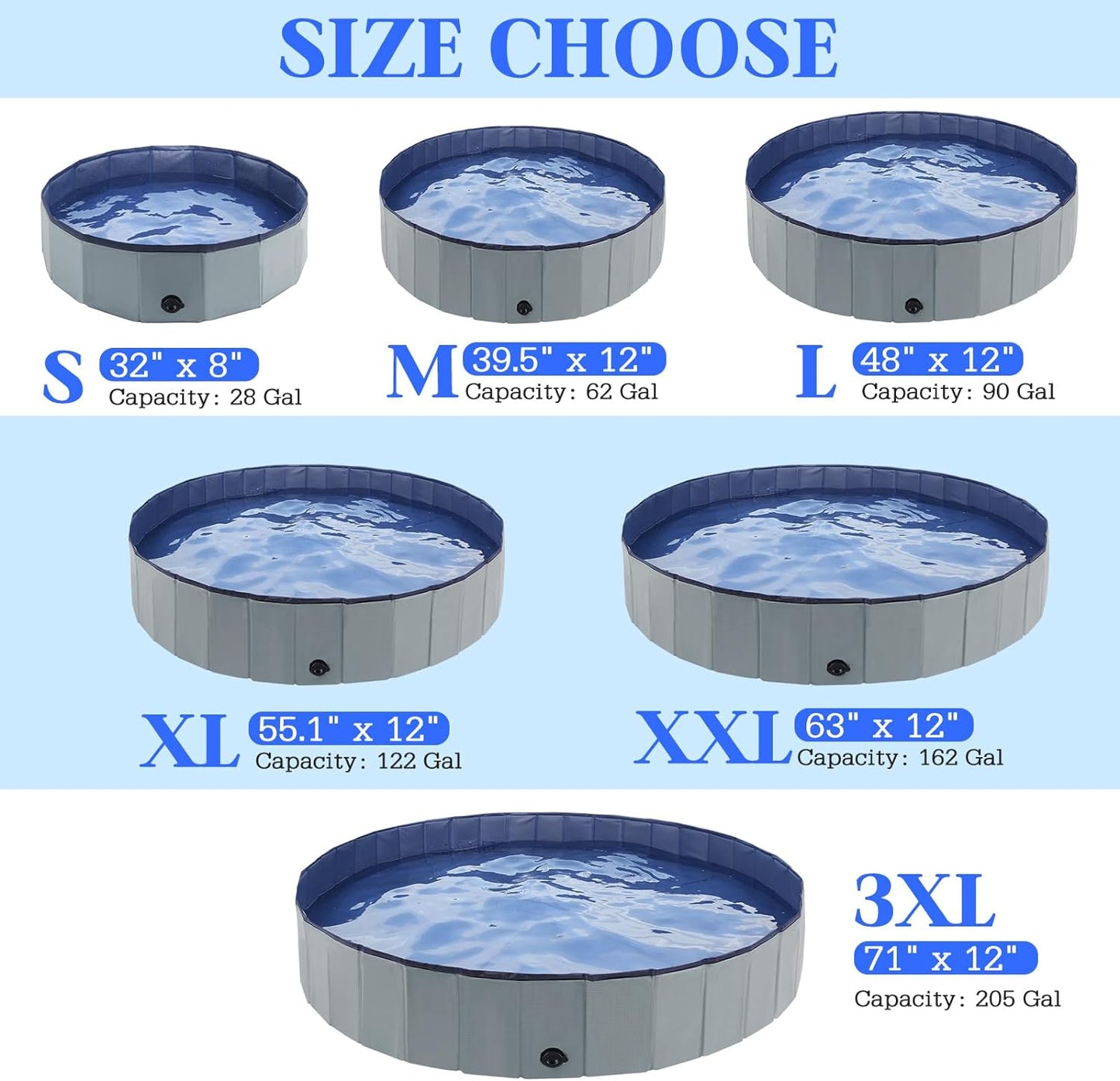 Foldable Dog Bath Swimming Pool Plastic Kiddie Pool Professional Tub Collapsible Grooming Bathtub for Pets Kids Baby and Toddler, 48 x 12 Inches Gray